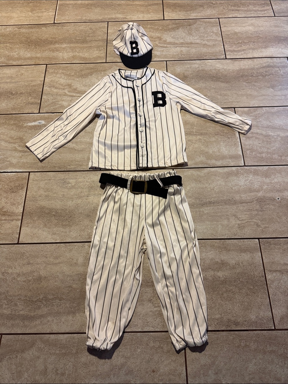 Kids White Pinstripe Baseball Costume Set with Hat size Large